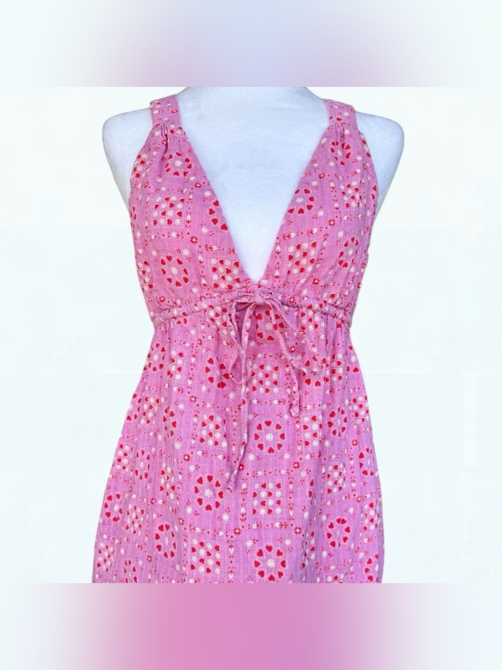 Urban Outfitters Pink Heart Strawberry Cottage Coquette Cotton Mini Dress